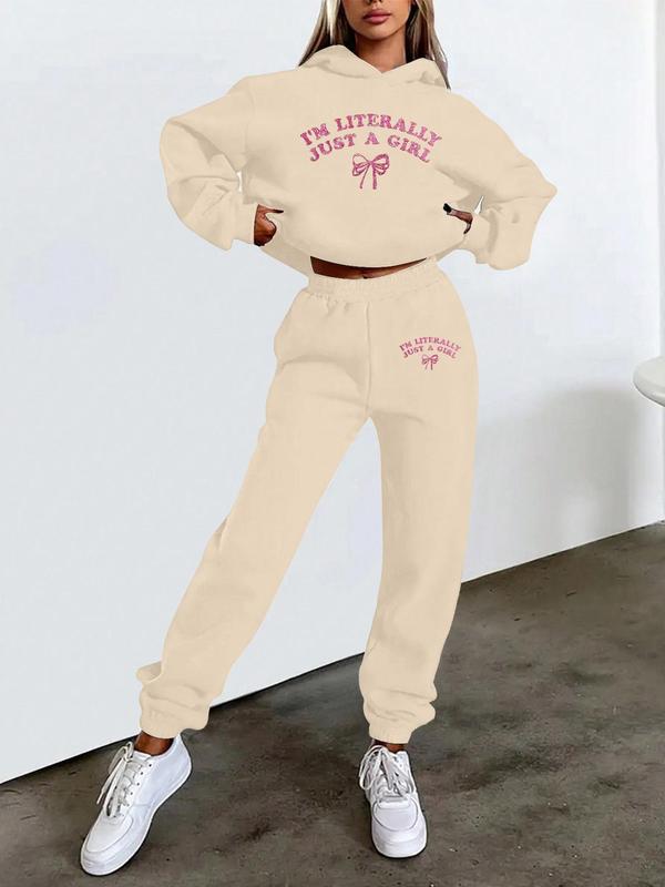 Women's Butterfly & Letter Print Drop Shoulder Hoodie & Pocket Sweatpants Two-piece Set, Casual Fashion Cozy Breathable Two Piece Outfits for Daily Wear, Ladies Fall & Winter Clothes